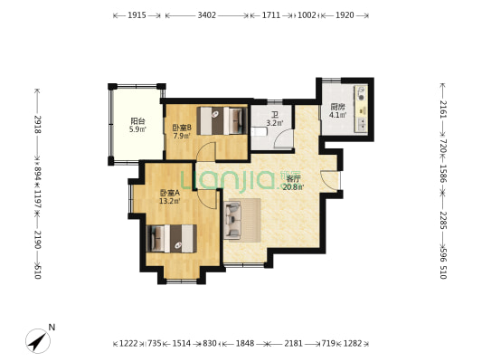 诗宁大厦 2室1厅1卫 72平方