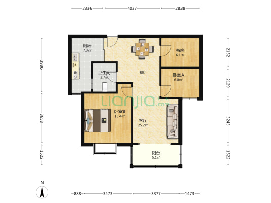 锦和园 3室1厅1卫 88平方
