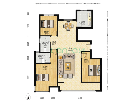 海亮公园学府 3室1厅2卫 127平方