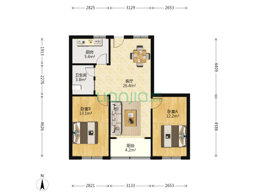 陇中南巷5号院 2室1厅1卫 82平方