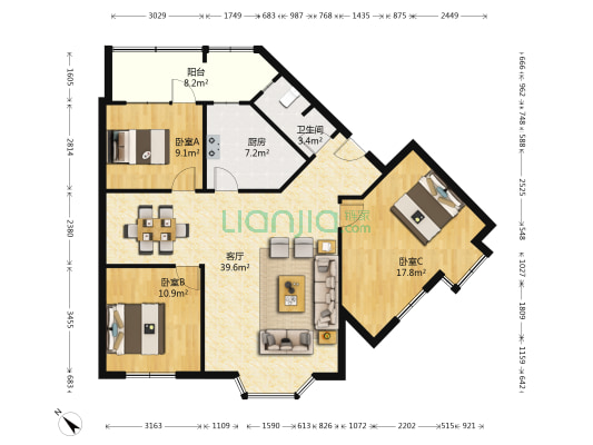 杨柳缘 3室1厅1卫 106平方