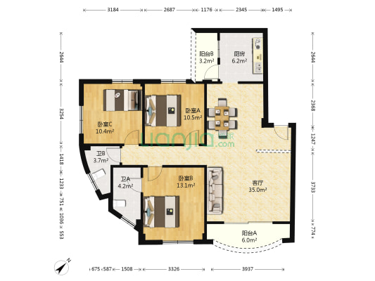 嘉信阁 3室1厅2卫 117平方