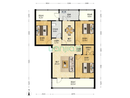 造林站家属楼 3室2厅1卫 119平方