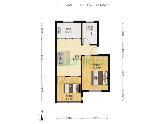 龙景花苑三区 2室1厅1卫 60平方