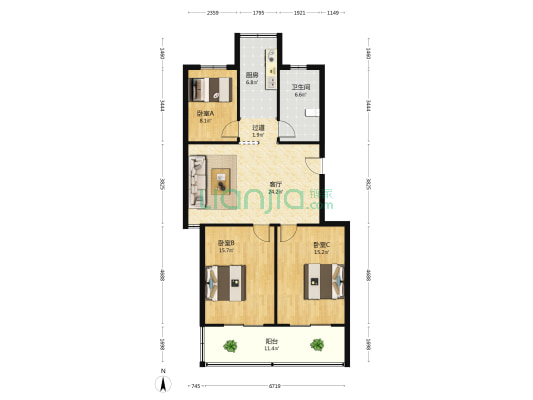 奥体新城(如皋市) 3室1厅1卫 111平方