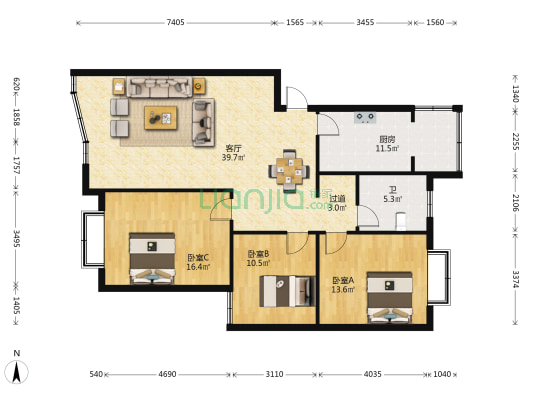 省林科院 3室1厅1卫 116平方