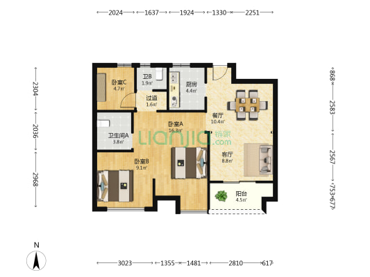 鸿翔凤语江南 3室2厅2卫 89平方