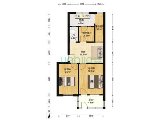 东一路39号院 2室1厅1卫 66平方