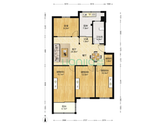 长欣公寓 1室1厅1卫 122平方