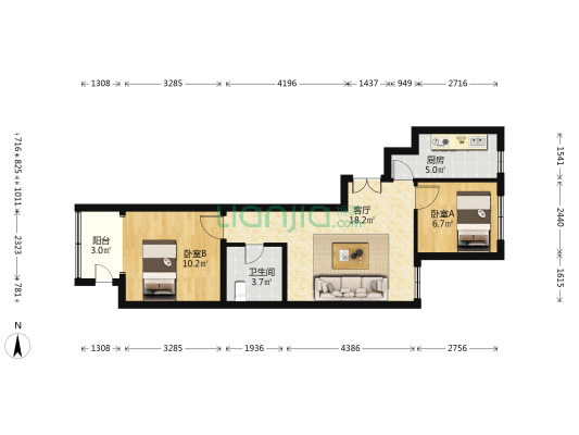 恒大名都 2室1厅1卫 74平方