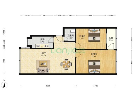 成功苑 2室1厅1卫 97平方