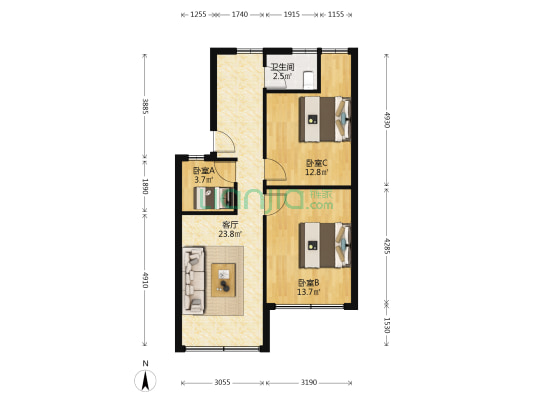 市东路21号 3室1厅1卫 68平方