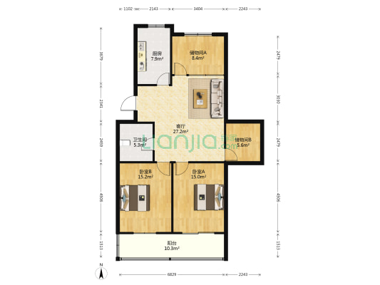 西桥新村 2室1厅1卫 110平方