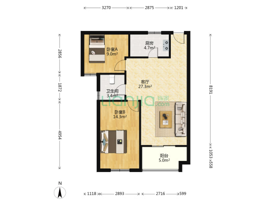 长丰城 2室1厅1卫 85平方