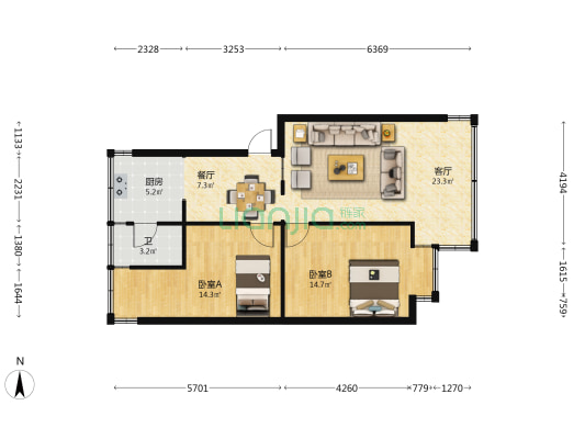云南省林业运输总公司昆明分公司住宅北院 2室2厅1卫 62平方