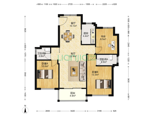 德信大悦湾 3室2厅2卫 105平方