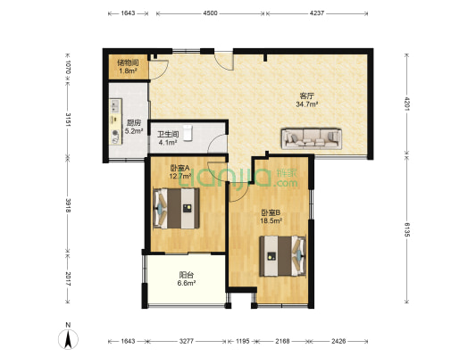 鸿府花苑 2室1厅1卫 111平方