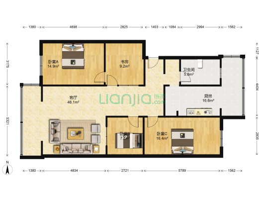 电视塔路一段142号 4室1厅1卫 140平方