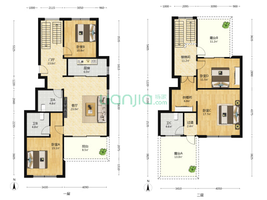 汇元江海汇 4室1厅3卫 171平方
