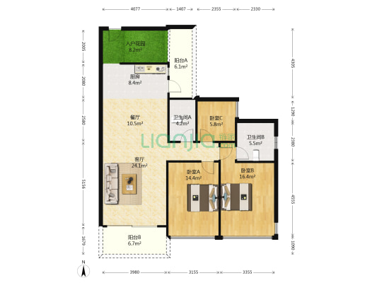 富逸骏园 3室2厅2卫 121平方