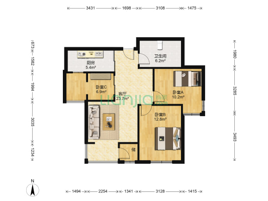 新尚园 3室1厅1卫 90平方