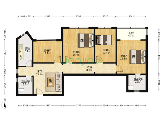 金麟公寓 4室1厅2卫 122平方