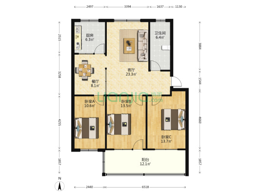 党委家属院(昌乐县) 3室2厅1卫 105平方