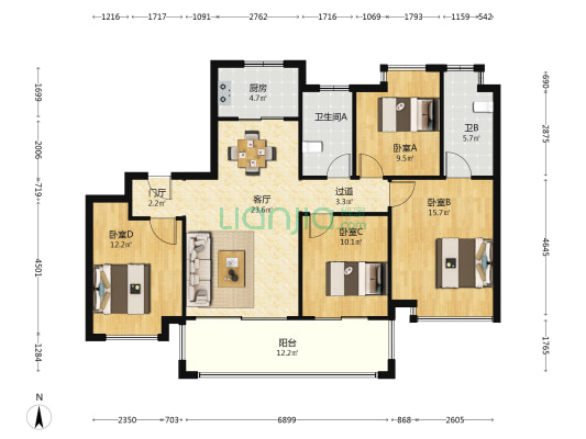 天悦家园 4室1厅2卫 143平方