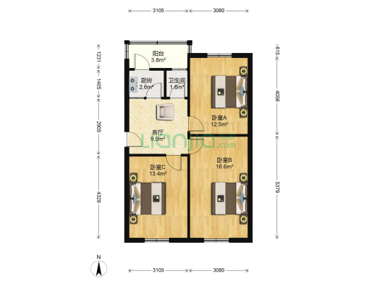 自强路107号 3室1厅1卫 74平方