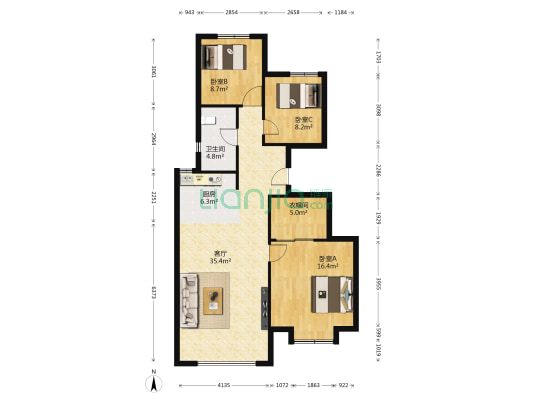 融创御澜 3室1厅1卫 97平方