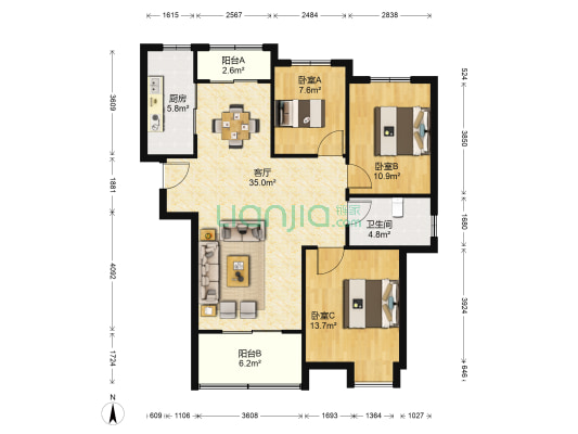 瑞阳公馆 3室1厅1卫 114平方