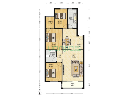 原食品站住宅楼 3室2厅1卫 110平方