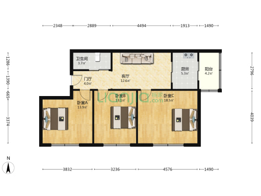 广和园 3室1厅1卫 95平方