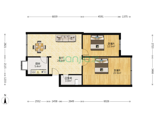群建路18到32号 2室1厅1卫 86平方