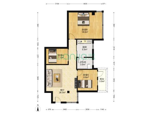 丹桂园 3室1厅1卫 89平方