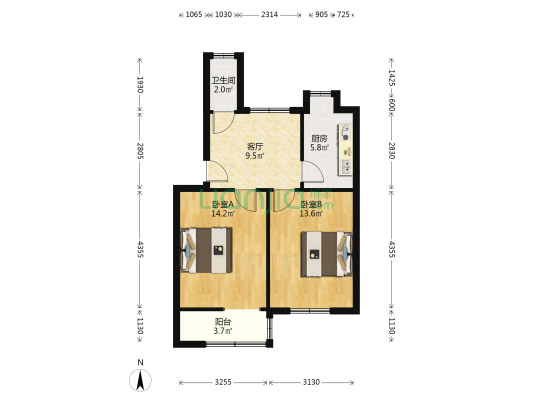 朝阳路32号 2室1厅1卫 60平方