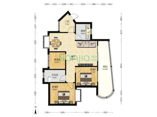 云海台二期A区 3室1厅1卫 77平方