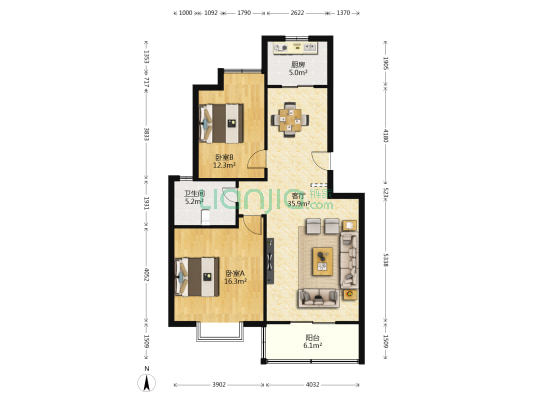东兴蓝波湾 2室1厅1卫 100平方