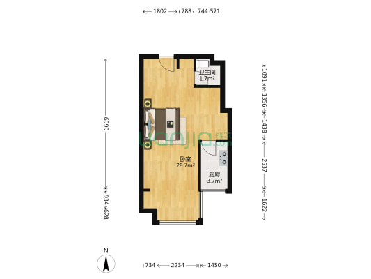 麓府 1室0厅1卫 43平方