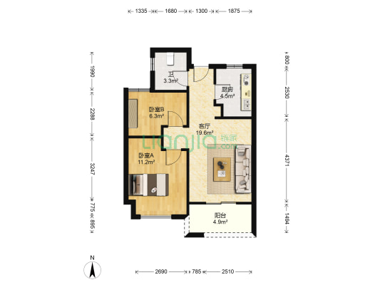 孔雀城翰萃悦府 2室1厅1卫 60平方