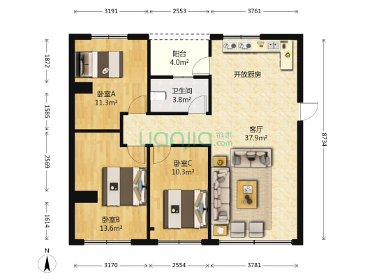 华骏豪庭 3室1厅1卫 100平方