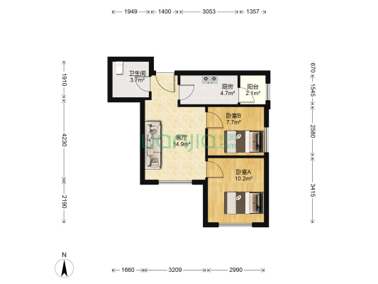 兰江新苑 2室1厅1卫 67平方