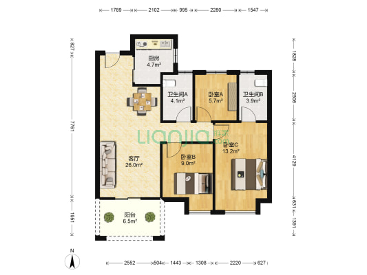 山海观 3室1厅2卫 99平方