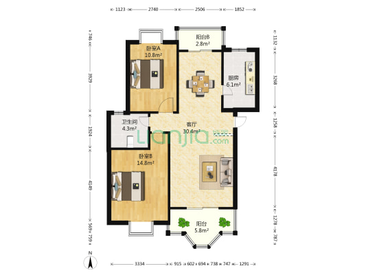 佳源花都二期 2室1厅1卫 91平方