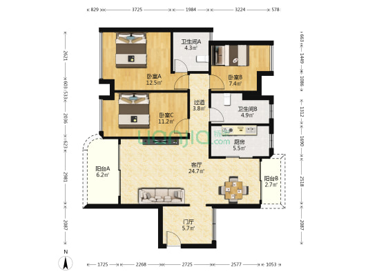 盈拓郦苑 3室1厅2卫 100平方