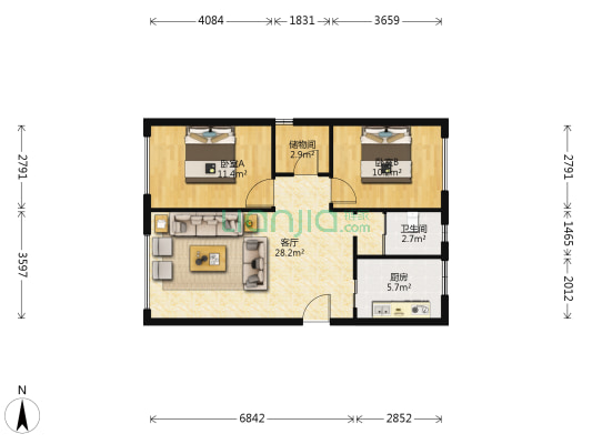 广佛新世界骏景豪苑 2室1厅1卫 76平方