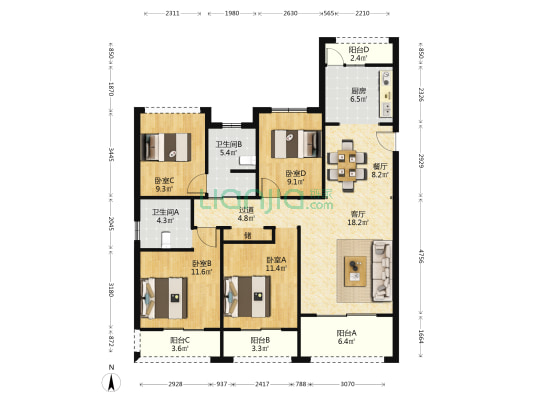 中南世纪城二期 4室2厅2卫 138平方