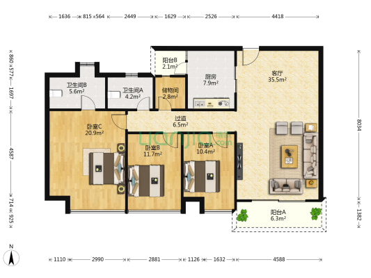 百仕达乐湖 3室1厅2卫 143平方