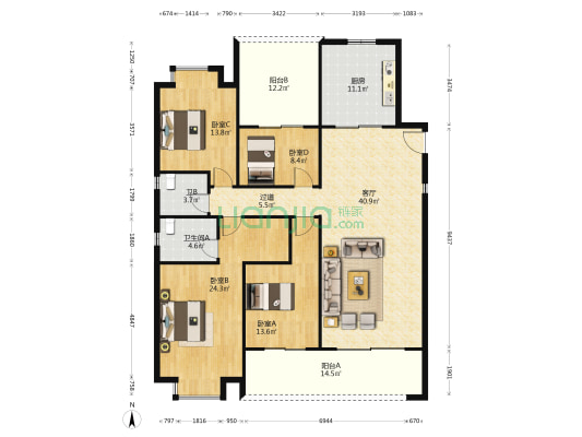 东风映1897 4室1厅2卫 173平方