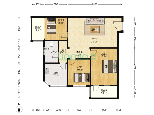 自由路东段175号 3室1厅1卫 109平方